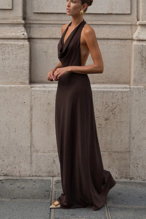 Naomi Brown Halter Backless Maxi Dress - Elegant Occasion Dress for Women - Image 6