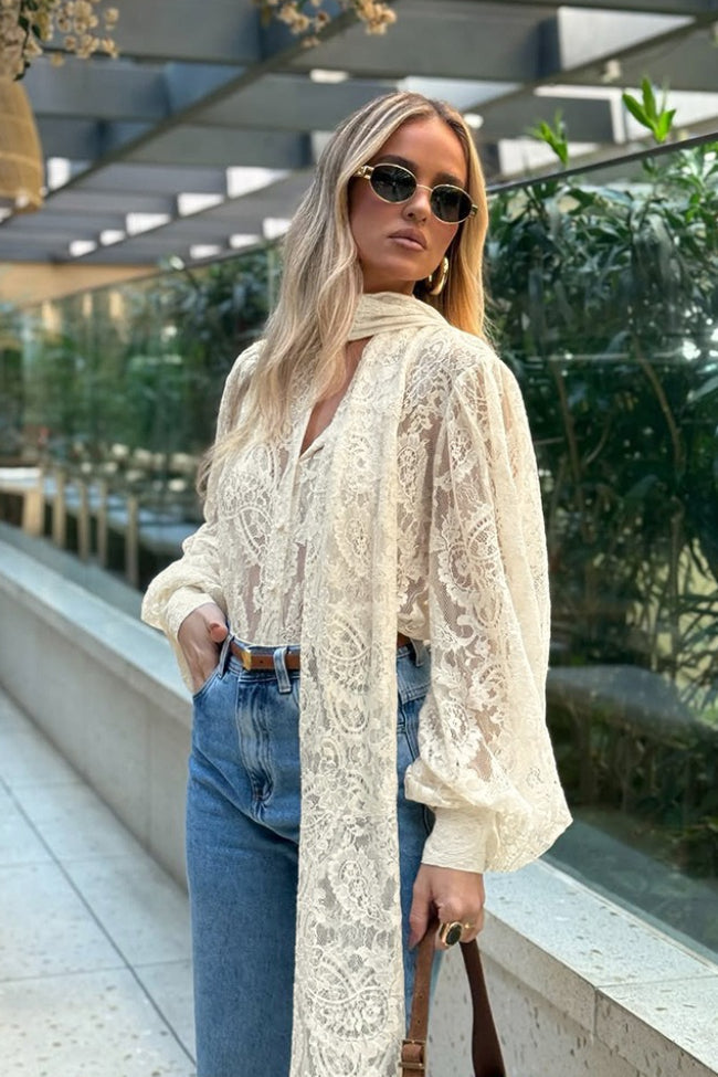 Dunja Sheer Lace Tie Blouse - Women's Everyday Fashion Top - Image 15