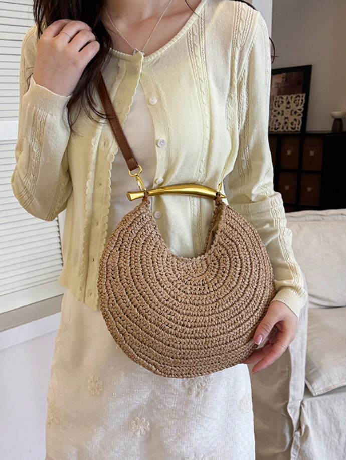 Sophia Sequined Straw Shoulder Bag - Women's Everyday Handbag - Image 3