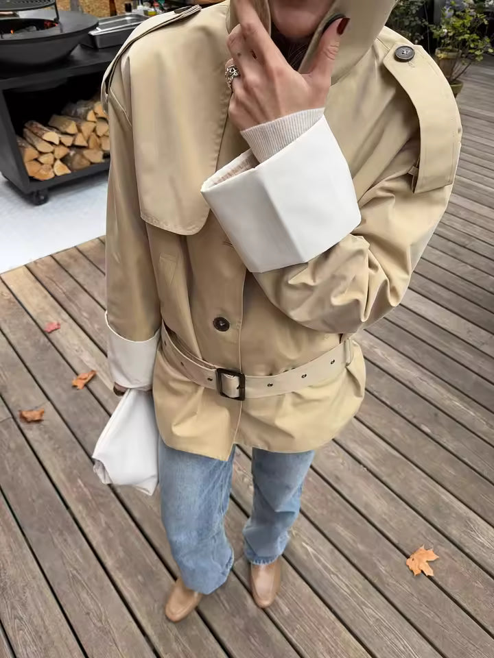 Alicia Contrast Cuffs Belted Trench Coat - Women's Fall and Winter Outerwear - Image 6
