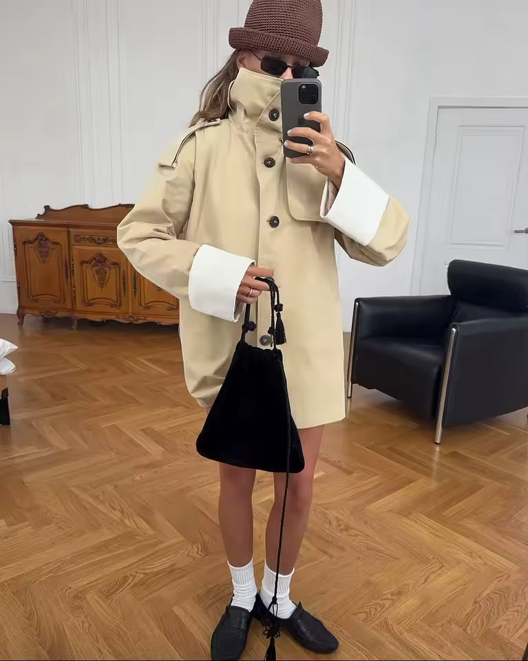 Alicia Contrast Cuffs Belted Trench Coat - Women's Fall and Winter Outerwear - Image 3