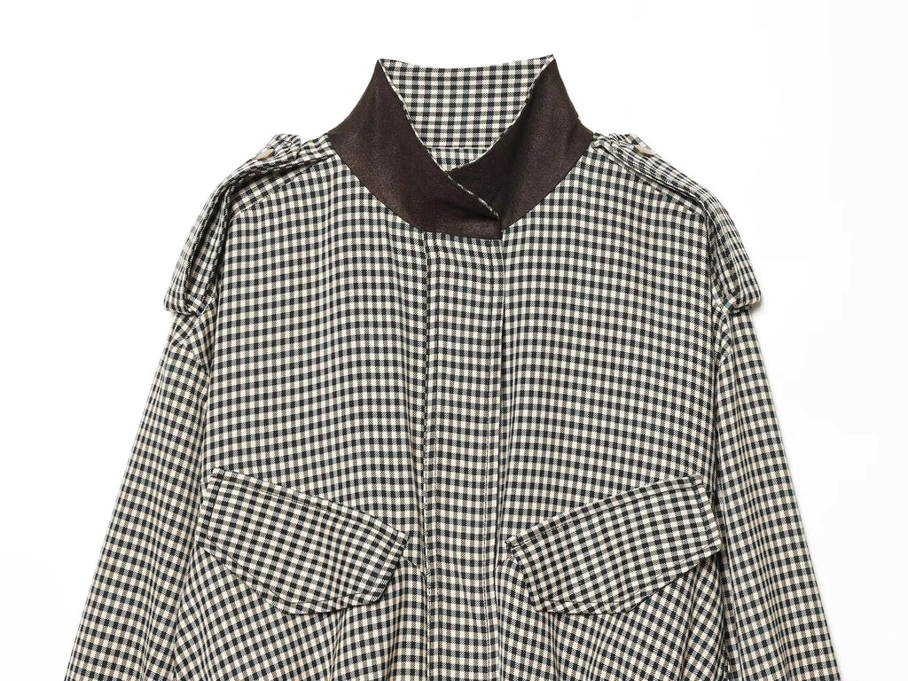 Emma High Neck Checked Bomber Jacket - Women's Everyday Outerwear - Image 18
