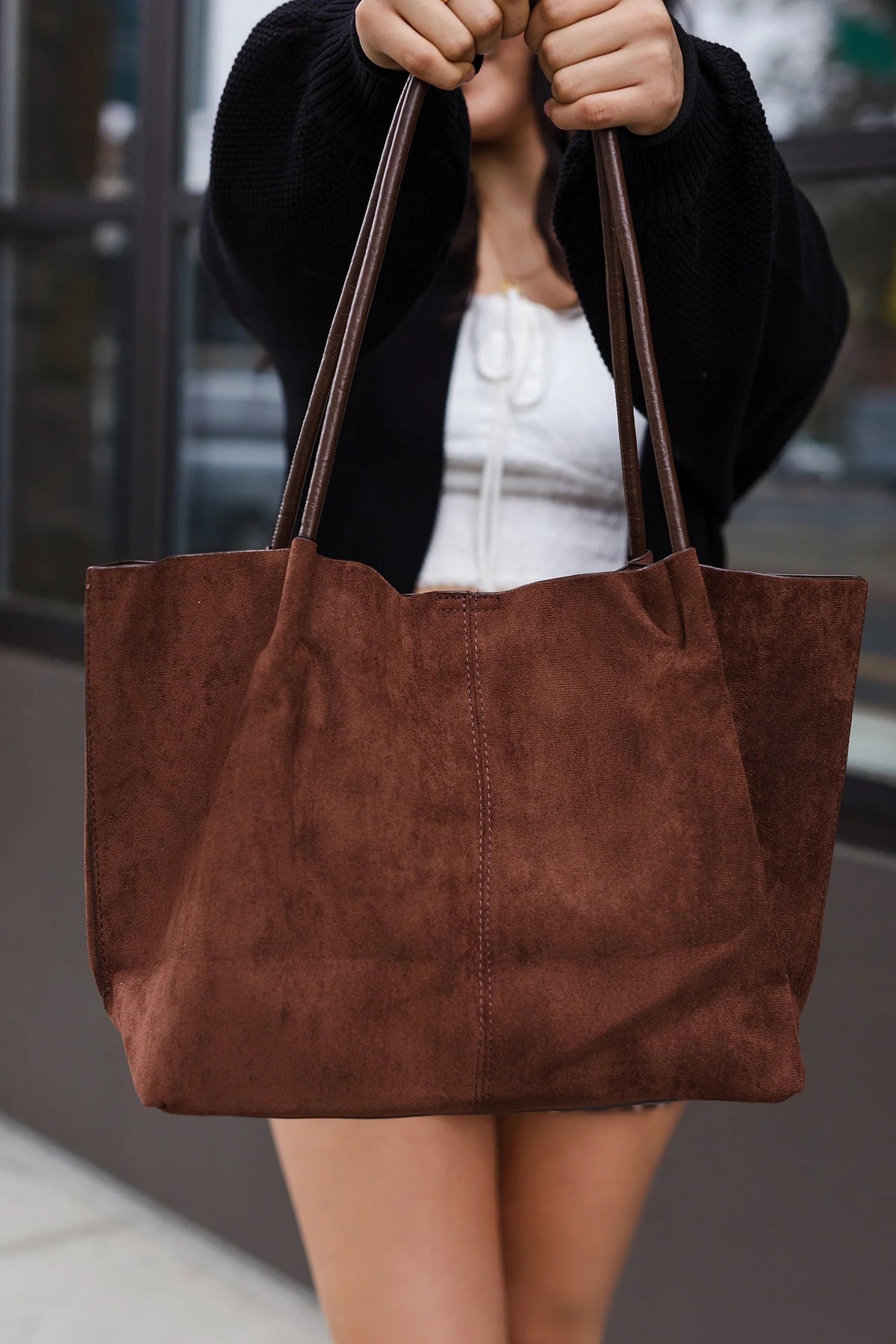 Cheska Women's Suede Tote Bag with Pouch - Large Retro Zipper Handbag - Image 7