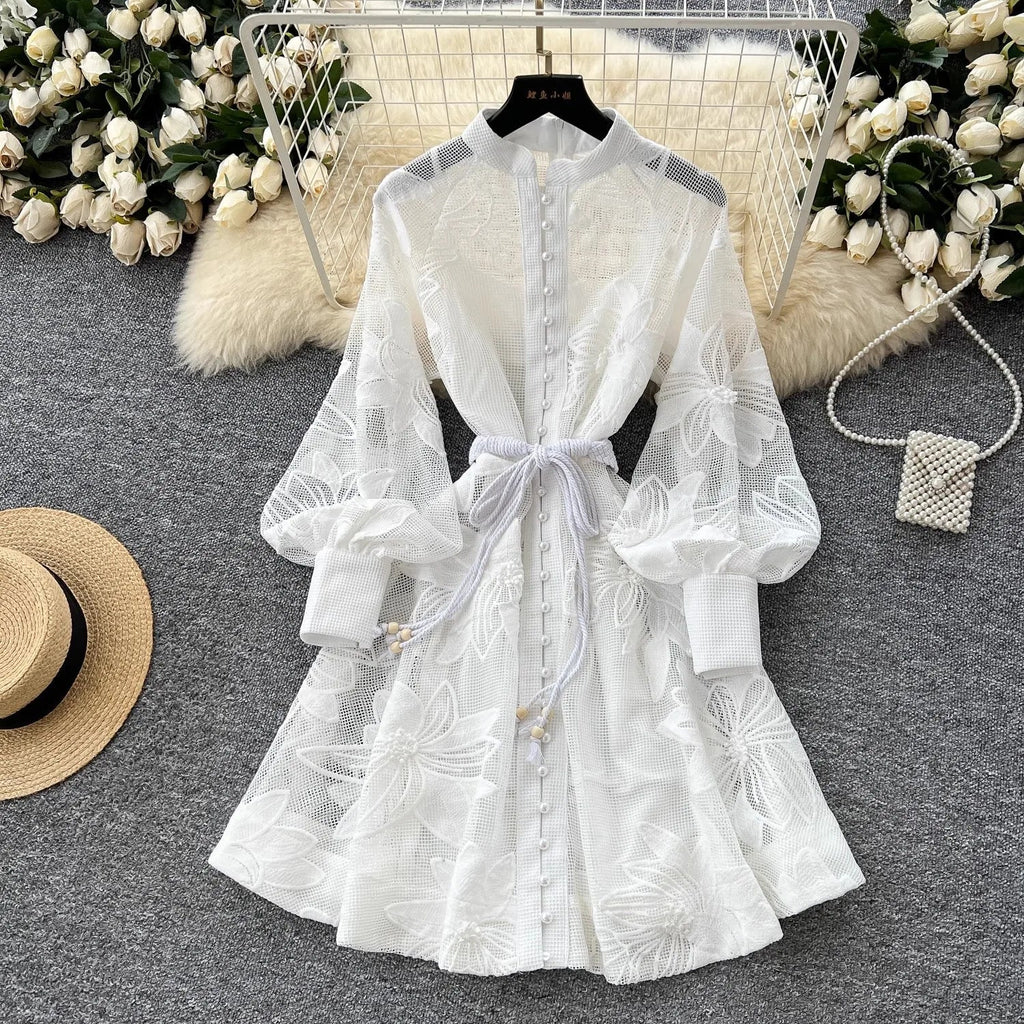 Beatrice Embroidered Lace Belted Dress - Elegant Occasion Dress for Women - Image 3
