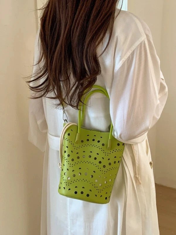 Lara Hollow-Out Bucket Bag - Women's Everyday Handbag - Image 4