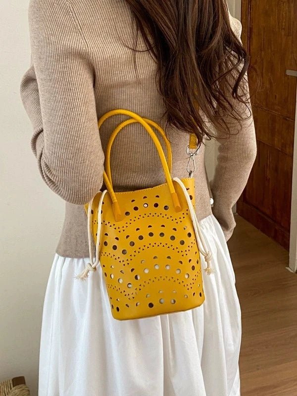 Lara Hollow-Out Bucket Bag - Women's Everyday Handbag - Image 5