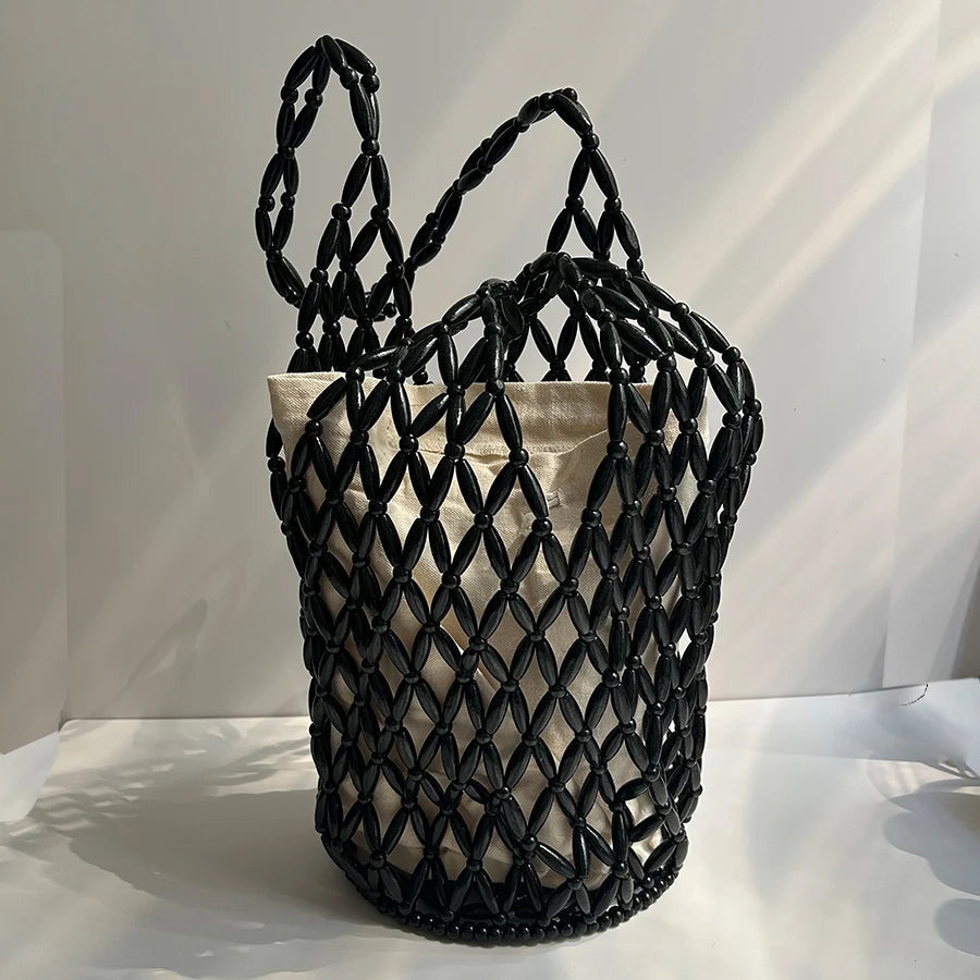 Margot Women's Woven Beaded Tote Bag - Handmade Boho Shoulder Bag - Image 5