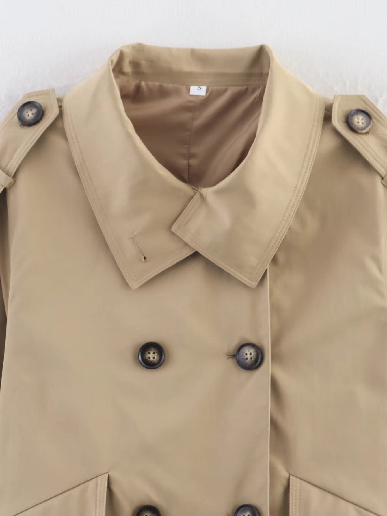 Sarah Beige Double Breasted Trench Coat - Women's Fall and Winter Outerwear - Image 14