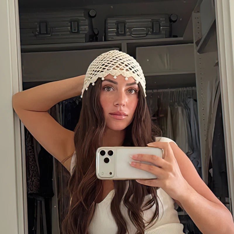 Sophia Crochet Hollow Beanie - Women's Fashion Accessory - Image 3