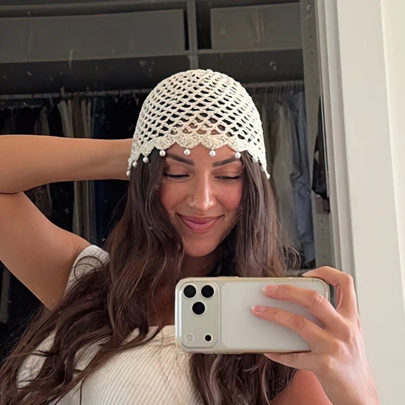 Sophia Crochet Hollow Beanie - Women's Fashion Accessory