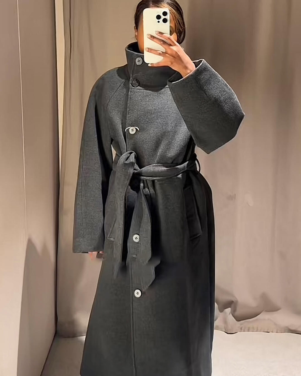 Arielle High Collar Long Belted Coat - Women's Fall and Winter Outerwear - Image 3