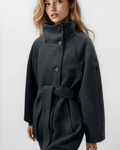 Arielle High Collar Long Belted Coat - Women's Fall and Winter Outerwear - Image 2