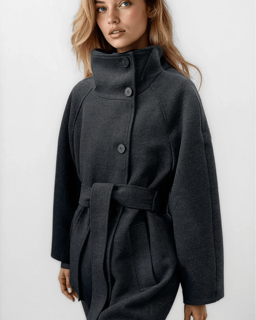 Arielle High Collar Long Belted Coat - Women's Fall and Winter Outerwear - Image 2