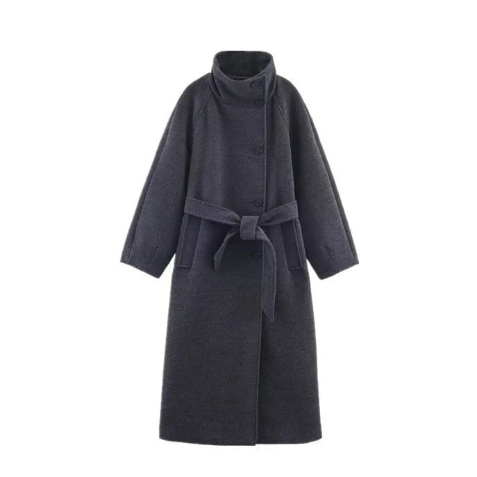 Arielle High Collar Long Belted Coat - Women's Fall and Winter Outerwear
