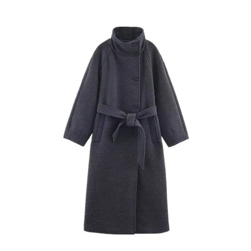 Arielle High Collar Long Belted Coat - Women's Fall and Winter Outerwear