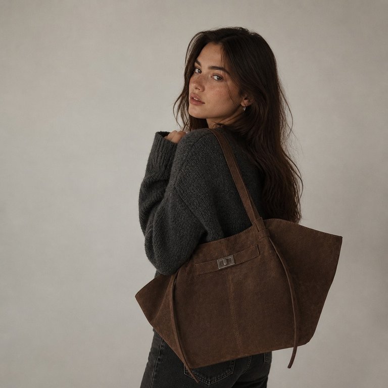 Dina Bat-Wing Suede Tote Bag - Women's Everyday Handbag - Image 2