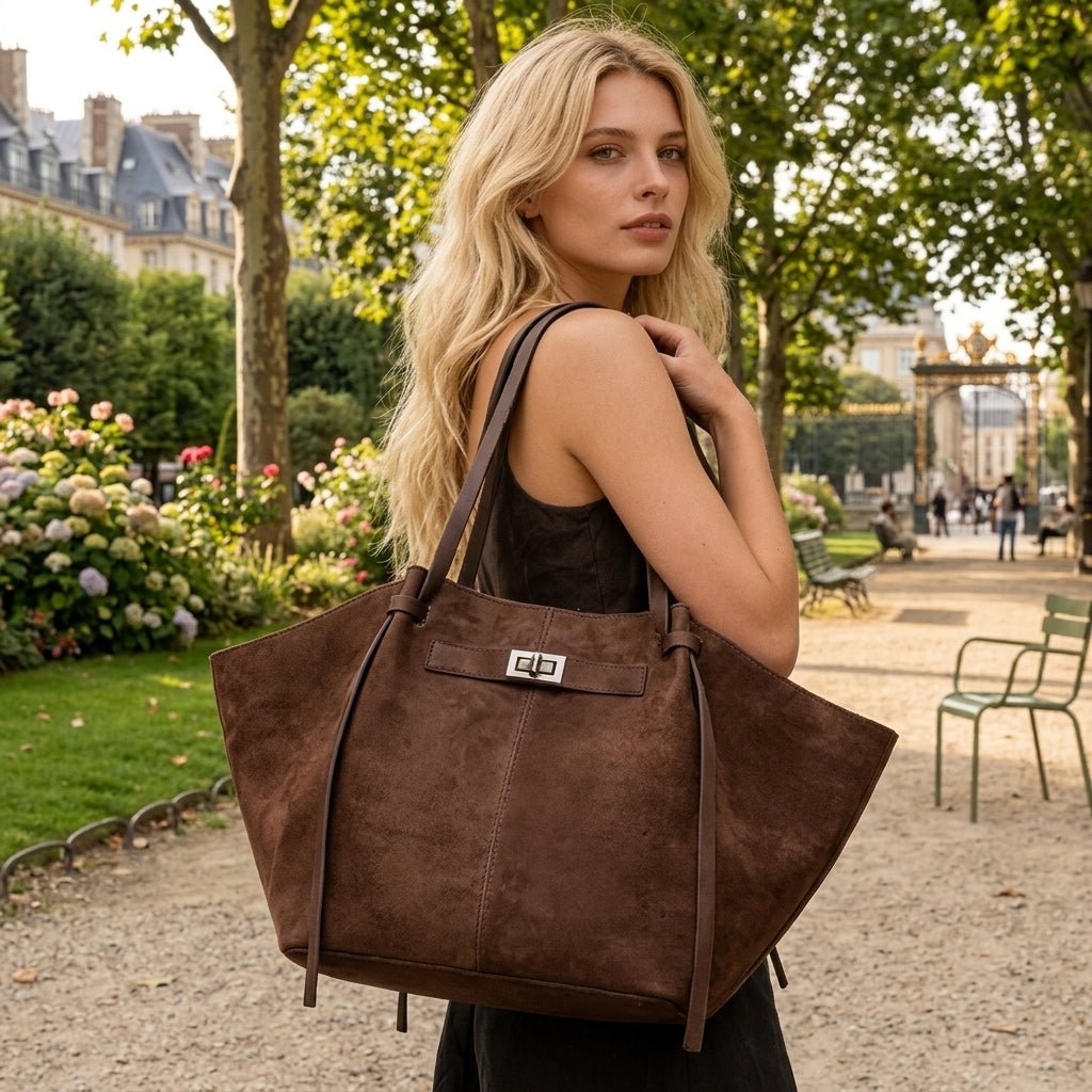 Dina Bat-Wing Suede Tote Bag - Women's Everyday Handbag - Image 5