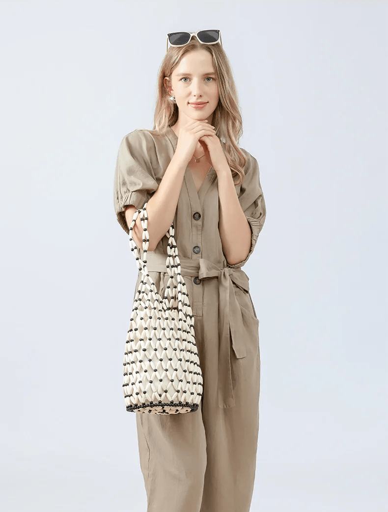 Margot Women's Woven Beaded Tote Bag - Handmade Boho Shoulder Bag - Image 14