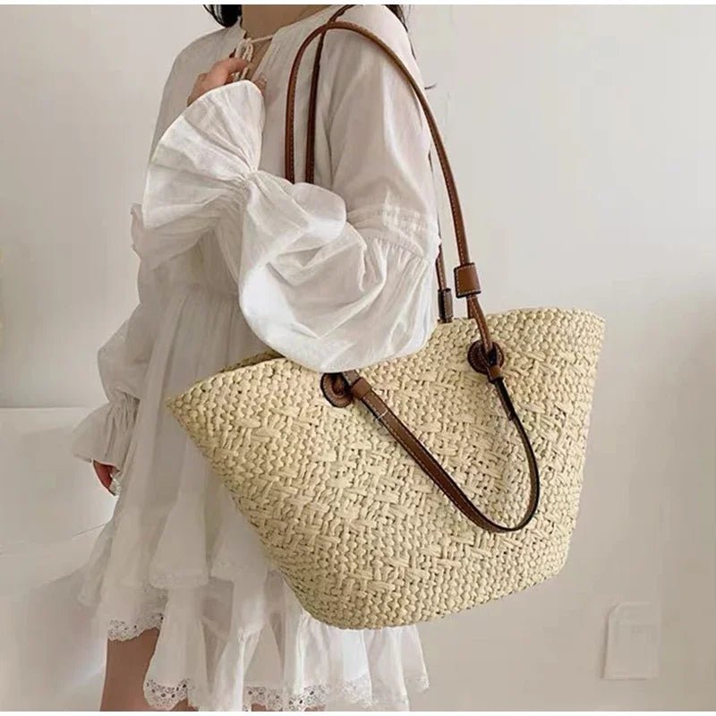 Margot French Style Straw Bag - Woven Summer Tote for Beach & Vacation
