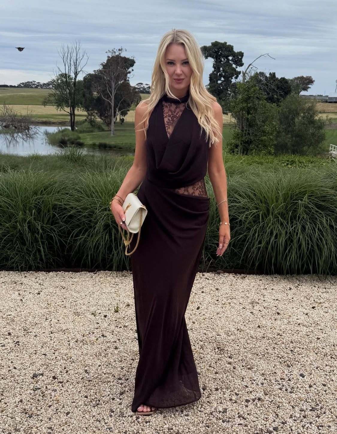 Beatrice Halter Lace Patchwork Maxi Dress - Elegant Occasion Dress for Women