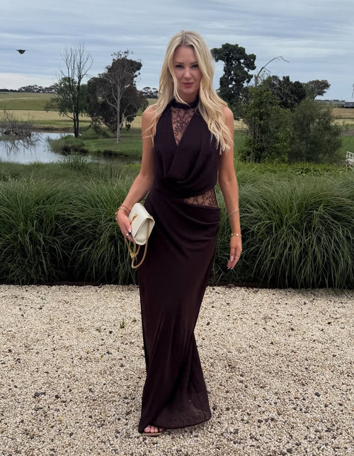 Beatrice Halter Lace Patchwork Maxi Dress - Elegant Occasion Dress for Women