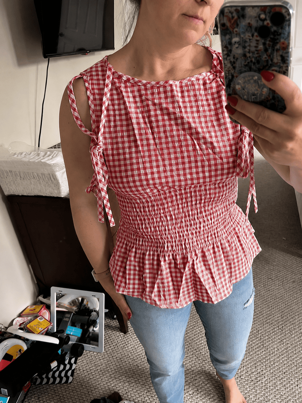 Audrey Vintage Gingham Blouse - Women's Long Sleeve Fashion Top - Image 3