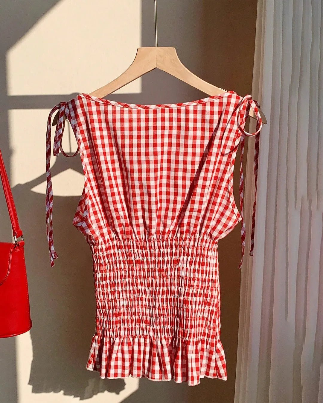 Audrey Vintage Gingham Blouse - Women's Long Sleeve Fashion Top - Image 4