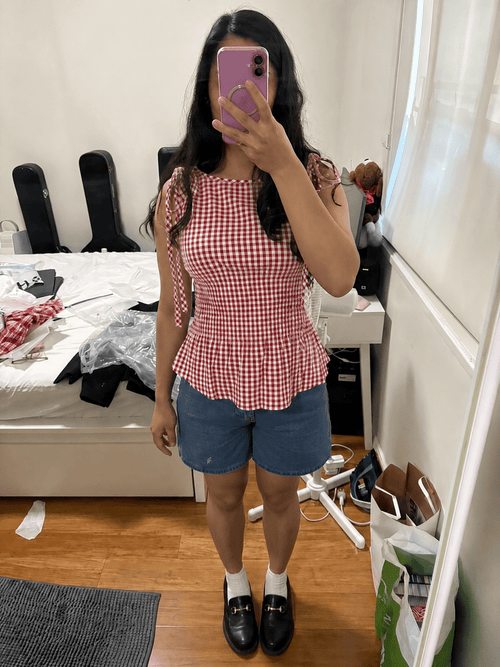 Audrey Vintage Gingham Blouse - Women's Long Sleeve Fashion Top - Image 2