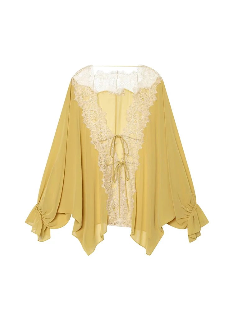 Lisa Lace Patchwork Blouse - Women's Long Sleeve Fashion Top - Image 2