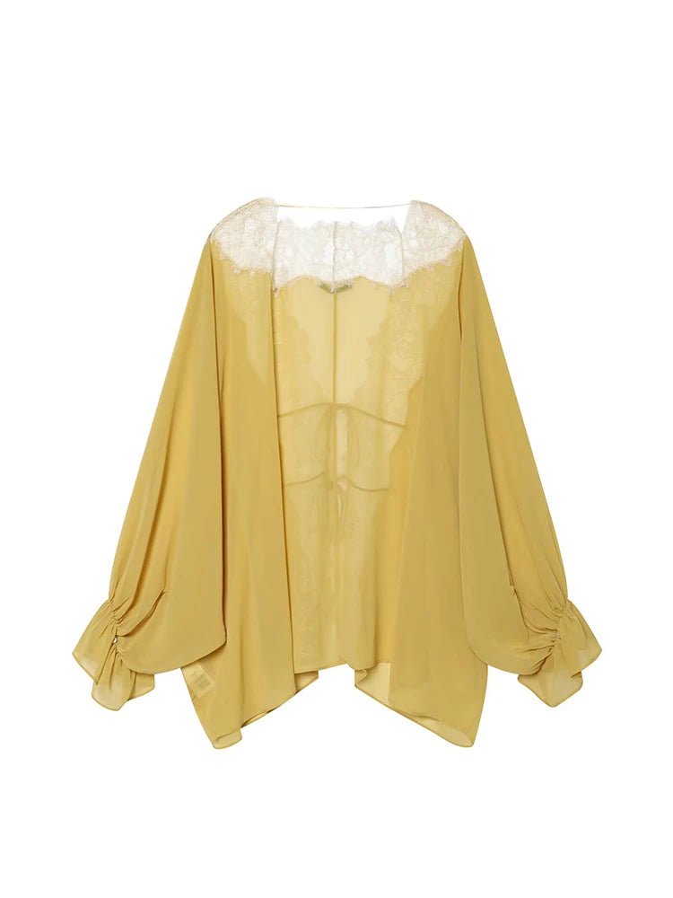 Lisa Lace Patchwork Blouse - Women's Long Sleeve Fashion Top - Image 3