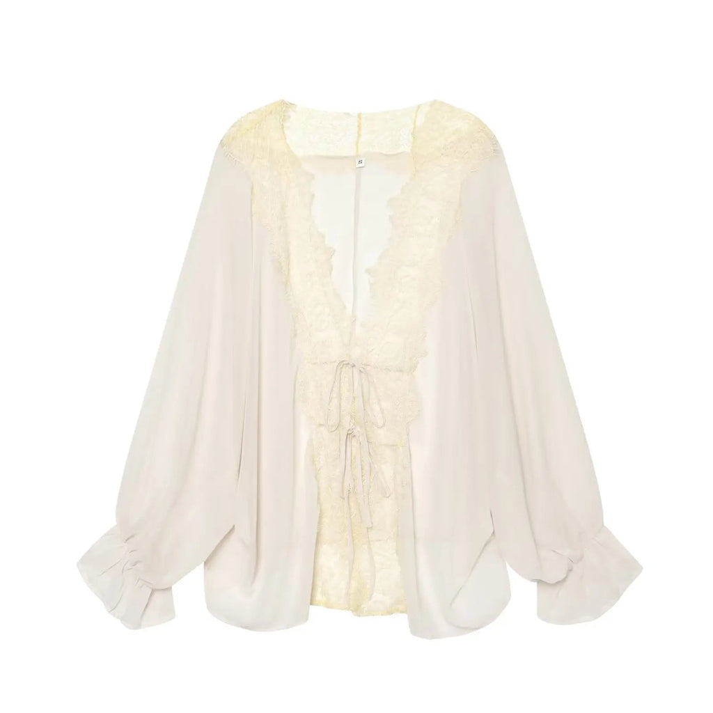 Lisa Lace Patchwork Blouse - Women's Long Sleeve Fashion Top - Image 4