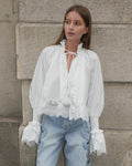 Annie Embroidery Lace Trim Blouse - Women's Long Sleeve Fashion Top - Image 3