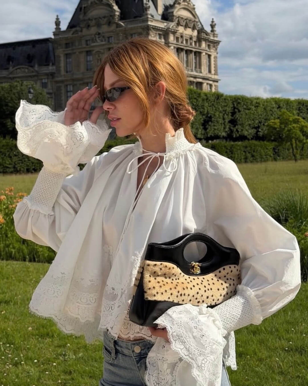 Annie Embroidery Lace Trim Blouse - Women's Long Sleeve Fashion Top - Image 2
