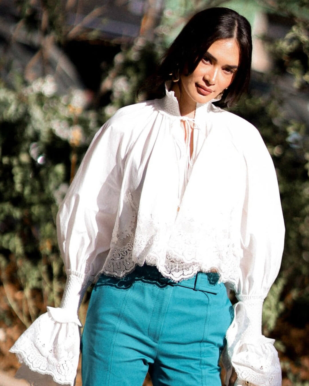 Annie Embroidery Lace Trim Blouse - Women's Long Sleeve Fashion Top - Image 5
