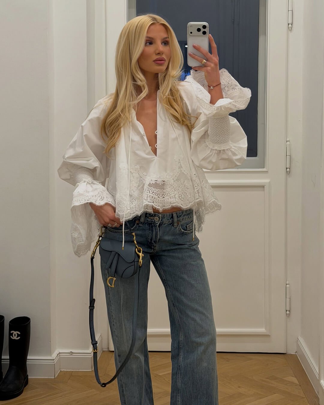 Annie Embroidery Lace Trim Blouse - Women's Long Sleeve Fashion Top - Image 4