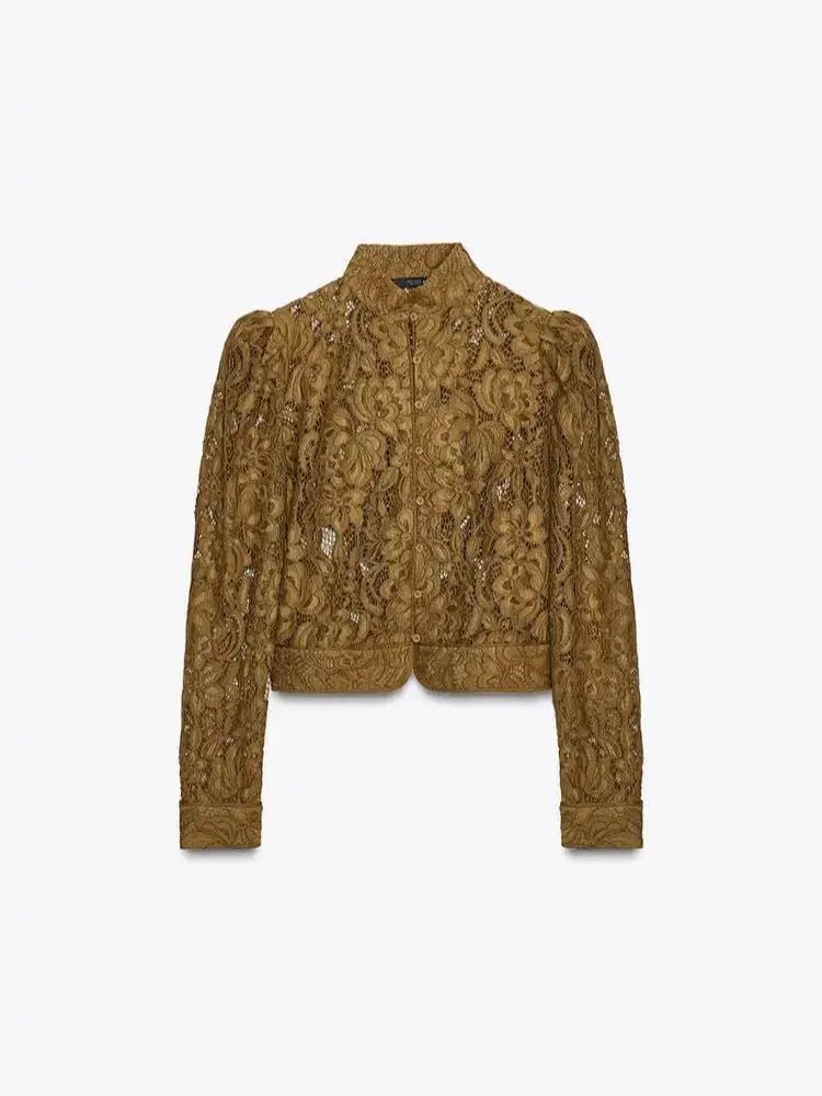 Azzurra Lace See-Through Blouse - Women's Long Sleeve Fashion Top - Image 2