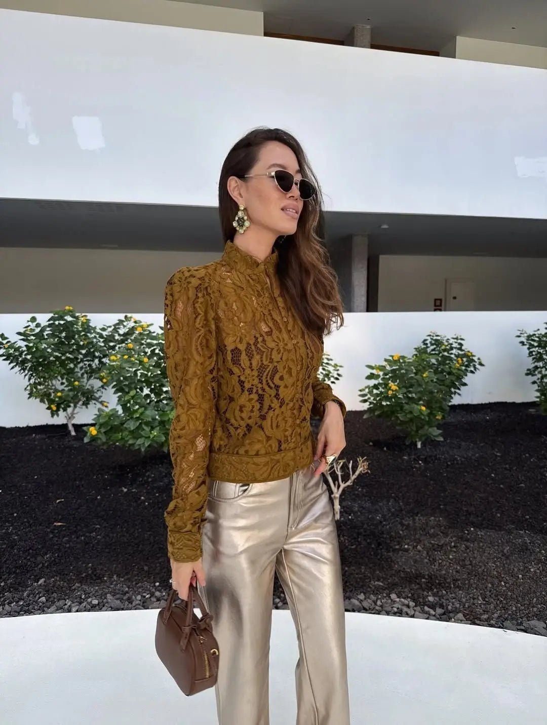 Azzurra Lace See-Through Blouse - Women's Long Sleeve Fashion Top - Image 5