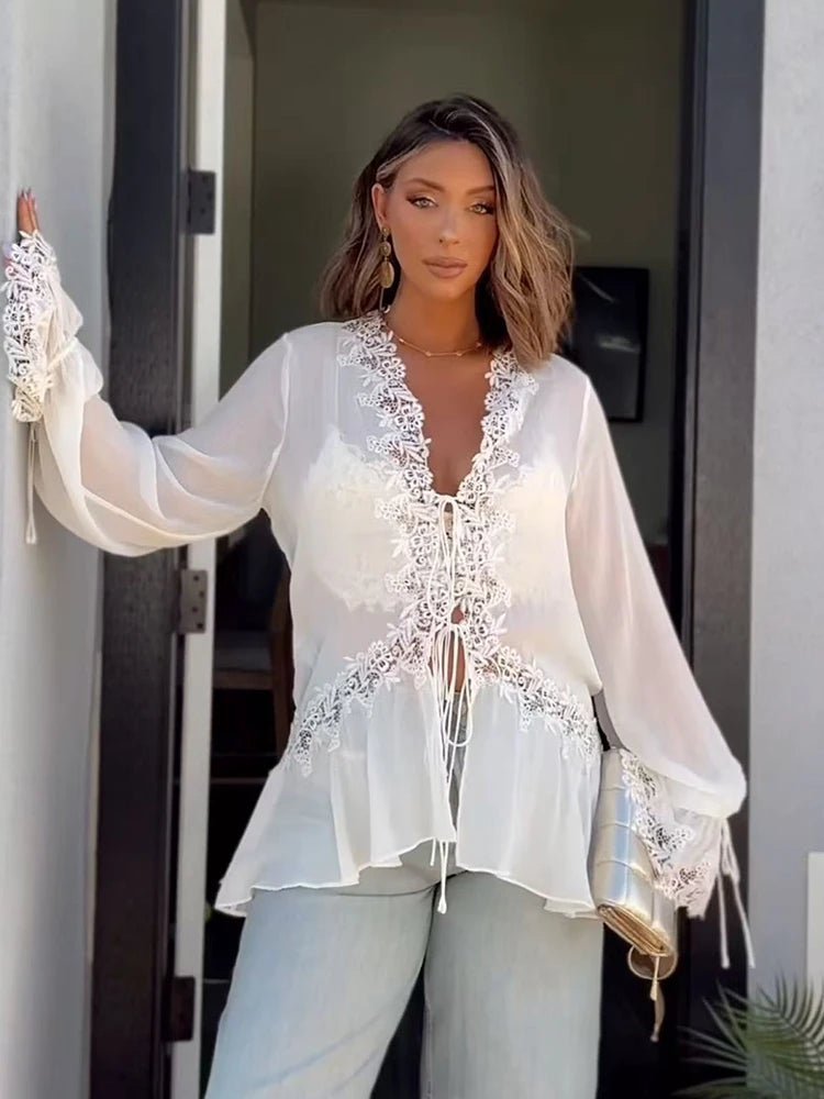Emily Lace Cardigan Top - Women's Long Sleeve Fashion Top - Image 2