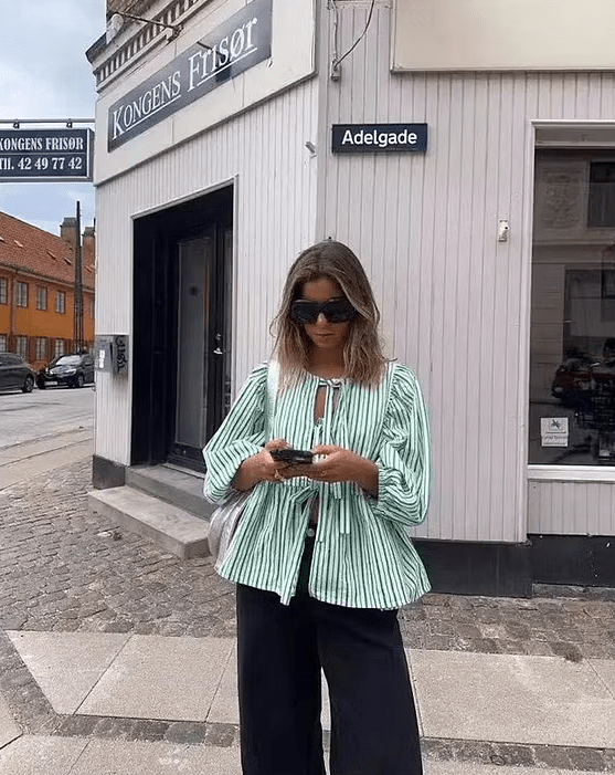 Emma Striped Puff Sleeve Blouse - Women's Long Sleeve Fashion Top - Image 2