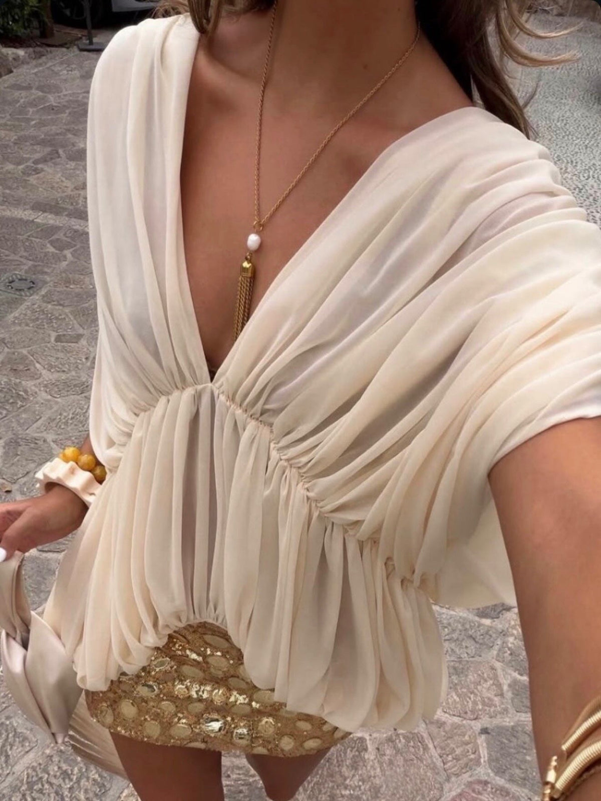 Margot Draped Chiffon Top - Women's Long Sleeve Fashion Top - Image 3