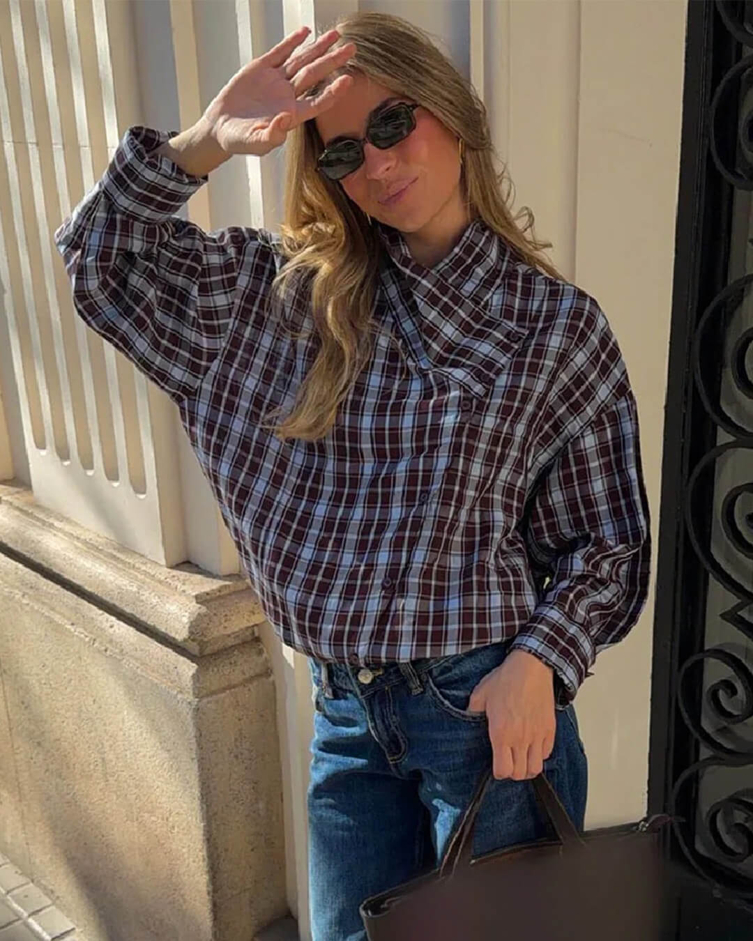 Rebecca Poplin Plaid Wrapped Shirt - Women's Long Sleeve Fashion Top