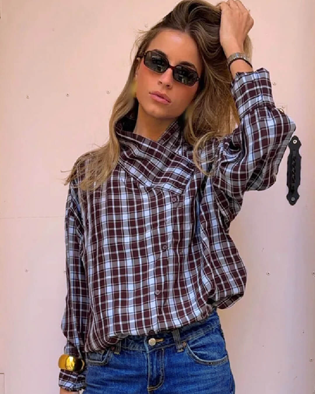 Rebecca Poplin Plaid Wrapped Shirt - Women's Long Sleeve Fashion Top - Image 5
