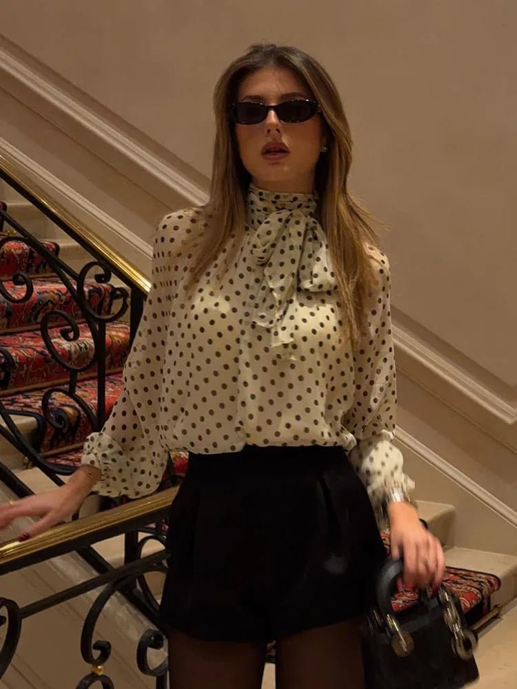 Sofia Women's High Neck Polka Dot Blouse - Long Sleeve Dressy Casual Blouse - Image 2