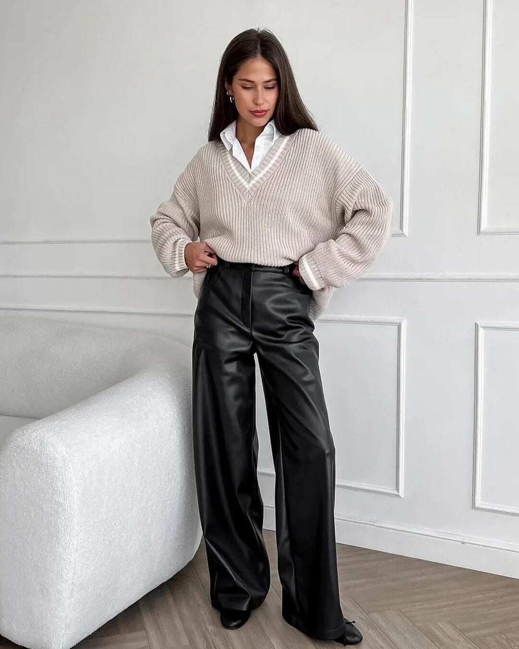 Ada Wide Leg Leather Pants - Women's Everyday Bottoms - Image 5