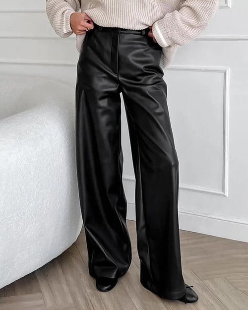 Ada Wide Leg Leather Pants - Women's Everyday Bottoms - Image 2