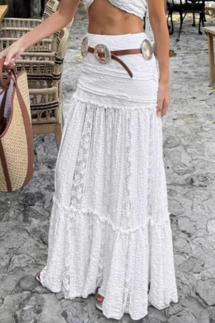 Brianna White Lace Tiered Maxi Skirt for Women - Image 3
