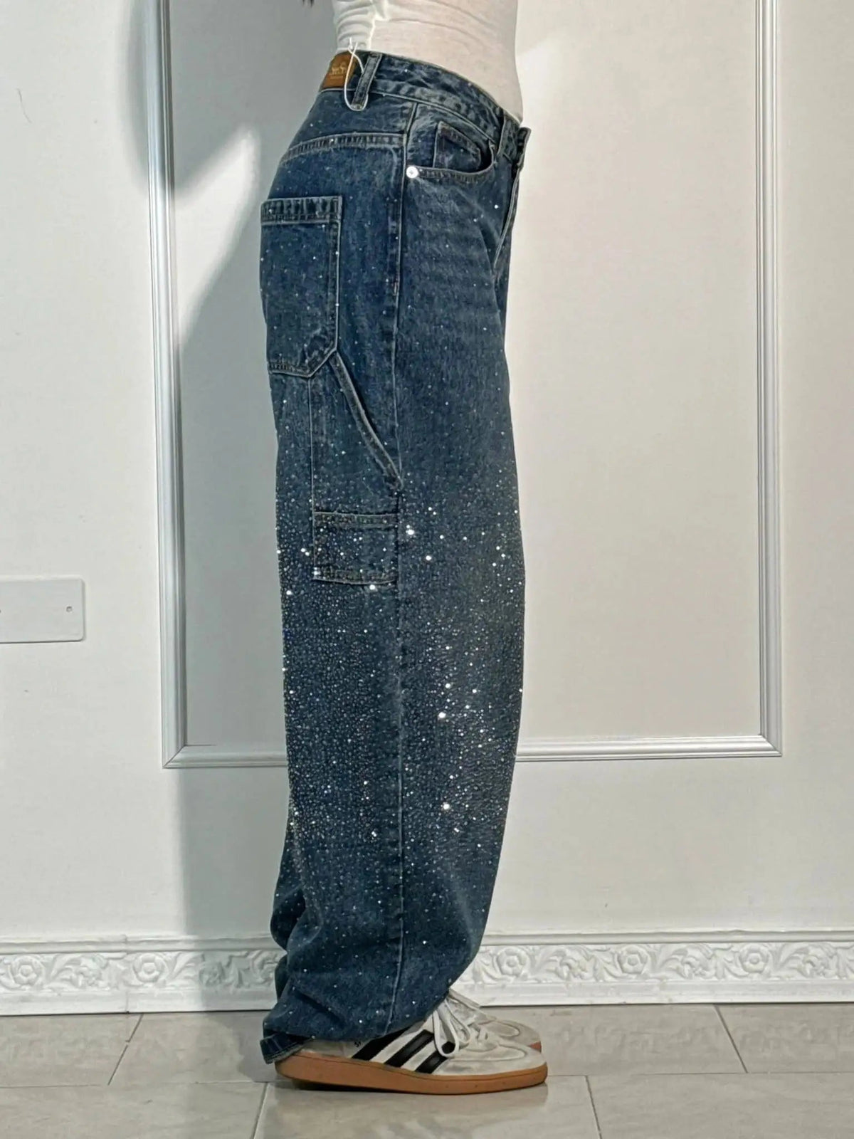 Jeremy Sparkling Baggy Cargo Denim Pants - Women's Everyday Bottoms - Image 4