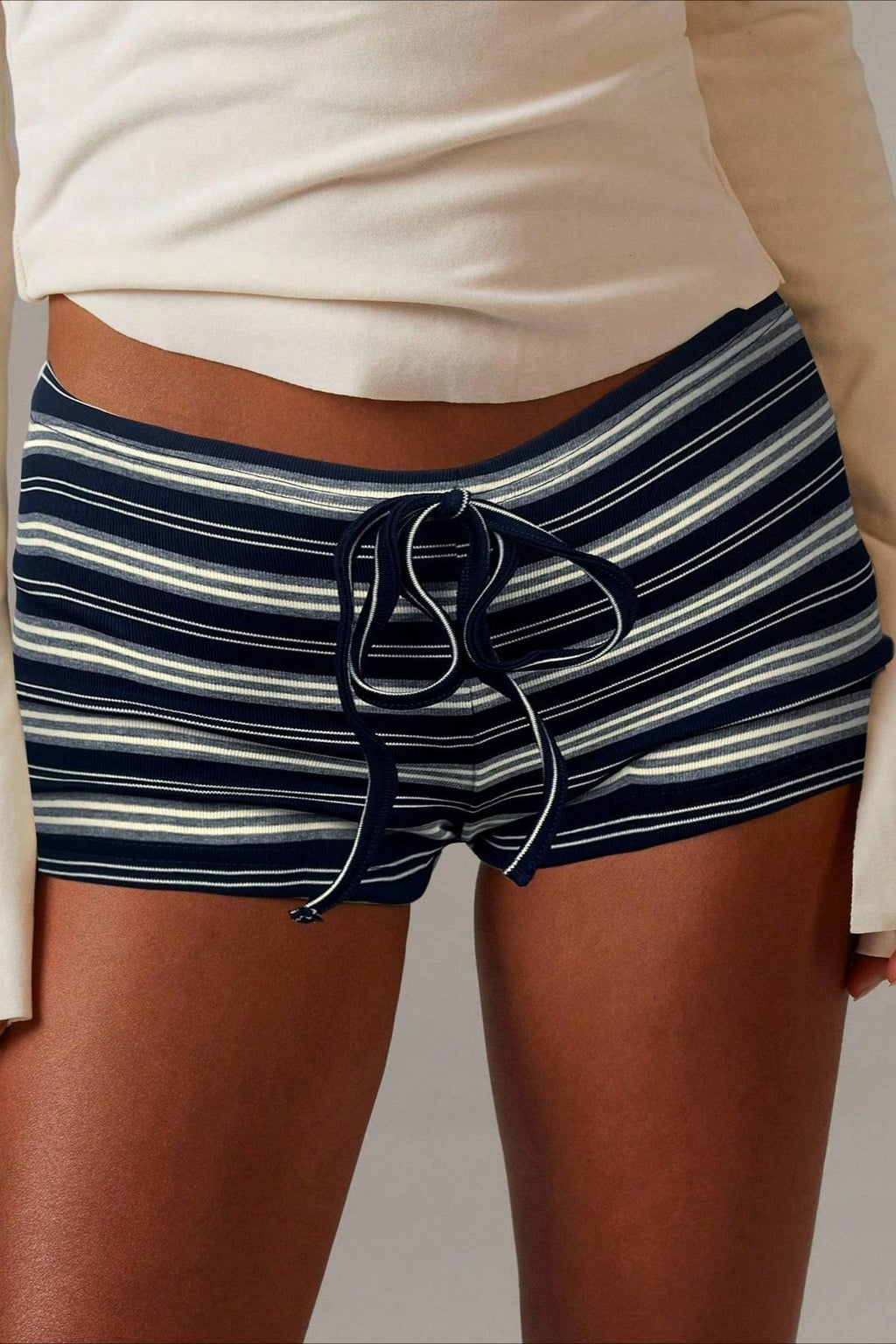 Malina Stripe Drawstring Low Waist Shorts - Women's Everyday Bottoms - Image 5