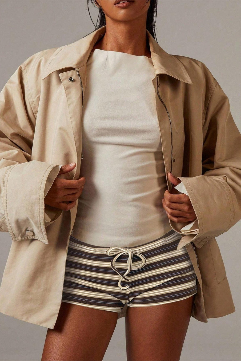 Malina Stripe Drawstring Low Waist Shorts - Women's Everyday Bottoms - Image 2