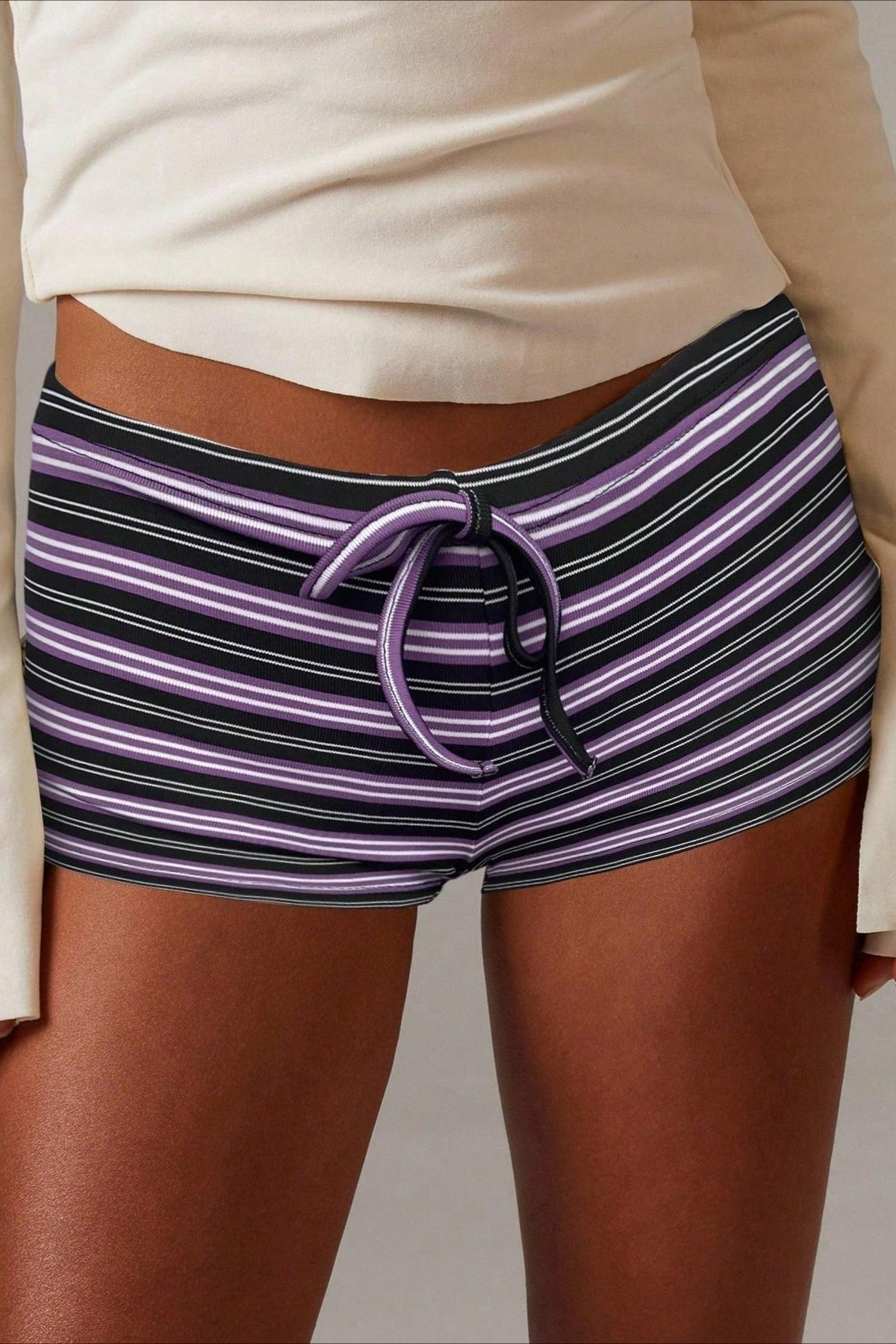 Malina Stripe Drawstring Low Waist Shorts - Women's Everyday Bottoms - Image 8
